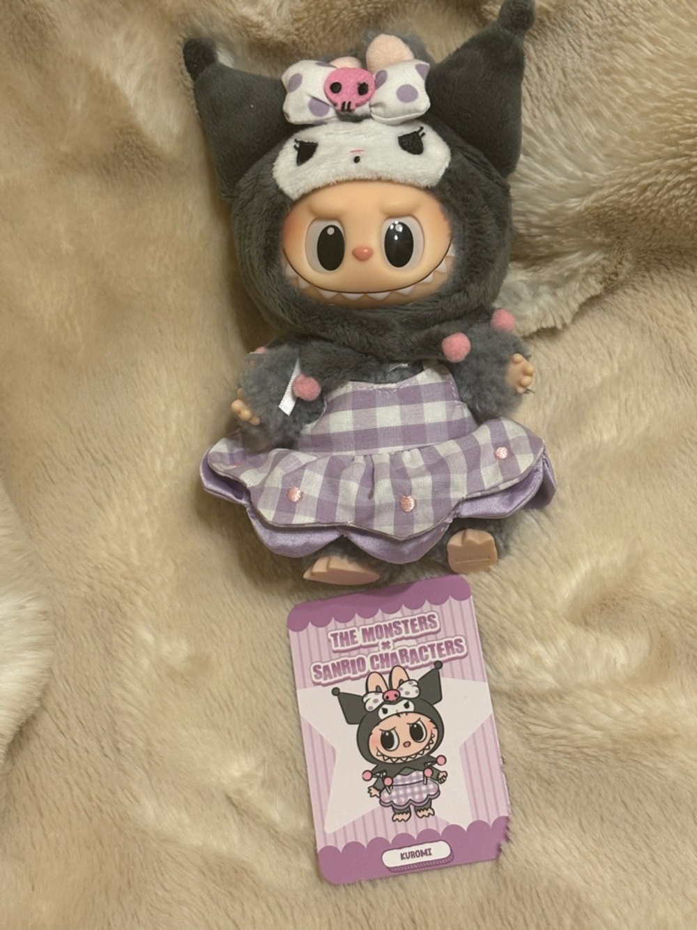 Sanrio Kuromi Plush Doll Keychain - Purple Gingham Dress comes with bag and box